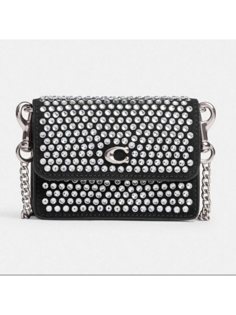 NEW Coach Pavé Crystal Leather Half Flap Crossbody Card Case in Black CW563 NWT - Picture 2 of 7